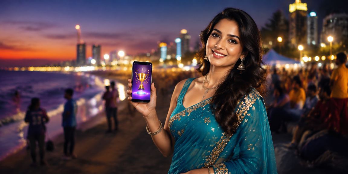 Chennai Marina Beach with cricket fans using mobile betting app